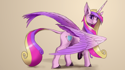 Size: 3840x2160 | Tagged: safe, artist:tenebrisnoctus, princess cadance, alicorn, pony, g4, female, gradient background, high res, large wings, leonine tail, looking at you, mare, solo, tail, wings