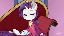 Size: 1280x720 | Tagged: safe, artist:urbanqhoul, rarity, pony, unicorn, g4, clothes, cute, dress, fainting couch, pinkie tales, raribetes, raripunzel, solo