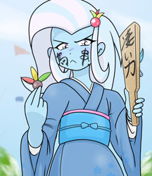 Size: 640x740 | Tagged: safe, artist:batipin, trixie, equestria girls, g4, clothes, face paint, female, japanese, kimono (clothing), solo