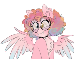 Size: 976x768 | Tagged: safe, artist:wimsiecal, oc, oc only, oc:wimsie, hybrid, pegasus, pony, chest fluff, female, glasses, heterochromia, simple background, solo, white background