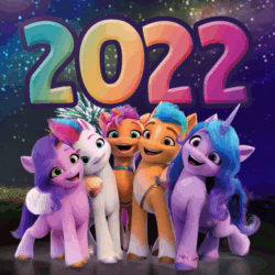 Size: 1080x1080 | Tagged: safe, hitch trailblazer, izzy moonbow, pipp petals, sunny starscout, zipp storm, earth pony, pegasus, pony, unicorn, g5, my little pony: a new generation, official, 3d, animated, female, happy new year, happy new year 2022, holiday, male, mane five, mare, night, night sky, no sound, promotional art, sky, stallion, webm