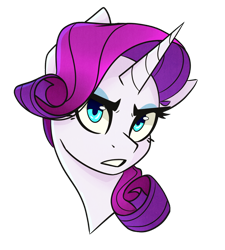 Size: 900x1002 | Tagged: safe, artist:pointdelta, rarity, pony, unicorn, g4, bust, female, gritted teeth, redraw, simple background, solo, transparent background