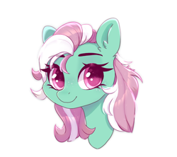 Size: 1840x1634 | Tagged: safe, artist:_alixxie_, minty, earth pony, pony, g3, bust, female, horn, simple background, smiling, solo, white background