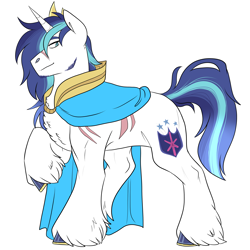 Size: 3000x3000 | Tagged: safe, artist:gingygin, shining armor, pony, unicorn, g4, cape, clothes, high res, hooves, male, older, raised hoof, scar, simple background, solo, stallion, unshorn fetlocks, white background