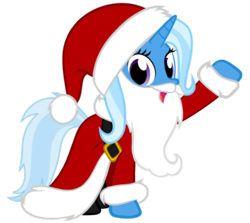 Size: 1024x912 | Tagged: artist needed, safe, trixie, pony, unicorn, g4, belt, boots, christmas, clothes, coat, costume, fake beard, female, hat, holiday, horn, looking at you, mare, open mouth, raised hoof, santa beard, santa claus, santa coat, santa costume, santa hat, santa hooves, shoes, simple background, solo, transparent background, trixie claus, vector