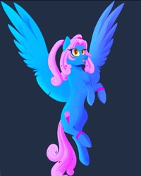 Size: 809x1011 | Tagged: safe, artist:rand-dums, oc, oc only, pegasus, pony, blue background, female, pegasus oc, simple background, solo, spread wings, wings