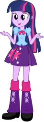 Size: 1280x3497 | Tagged: safe, artist:cloudy glow, artist:rupahrusyaidi, edit, vector edit, twilight sparkle, equestria girls, g4, female, high res, open mouth, open smile, shoes, shrug, simple background, smiling, solo, transparent background, vector
