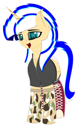 Size: 2000x3300 | Tagged: safe, artist:just rusya, derpibooru exclusive, oc, oc only, oc:4 bore, pony, unicorn, 2023 community collab, derpibooru community collaboration, clothes, fangs, high res, jacket, looking at you, shoes, simple background, sneakers, socks, solo, transparent background