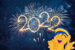 Size: 1254x836 | Tagged: safe, artist:mlpfan3991, oc, oc only, oc:flare spark, pegasus, pony, g4, 2022, cheering, fireworks, flare spark is best facemaker, happy new year, happy new year 2022, holiday, solo