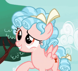 Size: 800x726 | Tagged: safe, screencap, cozy glow, pegasus, pony, g4, marks for effort, season 8, animated, bow, cozybetes, cropped, curly mane, cute, female, filly, foal, freckles, gif, puppy dog eyes, ribbon, small wings, solo, talking, tree, two toned mane, wings