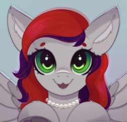 Size: 3000x2880 | Tagged: safe, artist:nyota71, oc, oc only, oc:evening prose, pegasus, pony, :3, cute, female, freckles, high res, jewelry, mare, necklace, pearl necklace