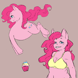 Size: 688x688 | Tagged: safe, alternate version, artist:natt333, pinkie pie, earth pony, pony, anthro, g4, belly, belly button, breasts, busty pinkie pie