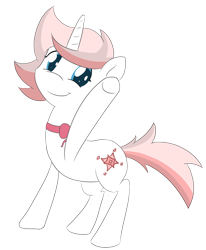 Size: 1422x1722 | Tagged: safe, artist:soccy, oc, oc only, unnamed oc, pony, unicorn, 2022 community collab, derpibooru community collaboration, collar, full body, hooves, horn, raised hoof, simple background, smiling, solo, standing, tail, transparent background, unicorn oc, waving