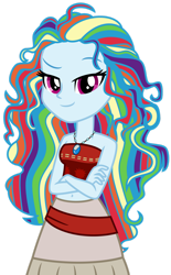 Size: 1024x1649 | Tagged: safe, artist:emeraldblast63, artist:nippy13, rainbow dash, equestria girls, g4, bare shoulders, clothes swap, crossed arms, disney, disney princess, dreamworks face, female, jewelry, lidded eyes, looking at you, moana, moana waialiki, necklace, simple background, sleeveless, smiling, smiling at you, solo, strapless, transparent background