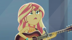 Size: 1920x1074 | Tagged: safe, screencap, sunset shimmer, equestria girls, g4, let it rain, my little pony equestria girls: better together, guitar, musical instrument, sleeveless, solo