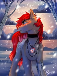 Size: 1500x2000 | Tagged: safe, artist:silentwulv, oc, oc only, earth pony, pony, braid, snow, snowfall, solo, tree