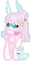 Size: 470x910 | Tagged: safe, artist:fantarianna, oc, oc only, pegasus, pony, rabbit, animal, bowtie, bunny ears, duo, ear fluff, eyelashes, simple background, smiling, transparent background, wings