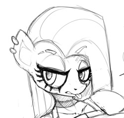 Size: 866x826 | Tagged: safe, alternate version, artist:darknud, pinkie pie, earth pony, anthro, g4, bedroom eyes, bust, choker, ear piercing, earring, eyelashes, female, frown, goth, jewelry, lineart, piercing, pinkamena diane pie, solo, wip