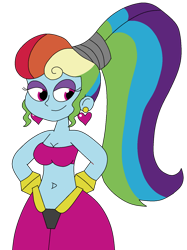 Size: 1024x1366 | Tagged: safe, artist:rarity525, rainbow dash, genie, equestria girls, g4, alternate hairstyle, belly button, breasts, cleavage, crossover, ear piercing, earring, geniefied, jewelry, megaradash, piercing, shantae, simple background, solo, transparent background