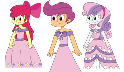 Size: 1024x597 | Tagged: safe, artist:rarity525, apple bloom, scootaloo, sweetie belle, equestria girls, g4, clothes, cutie mark crusaders, dress, simple background, transparent background