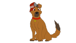Size: 2560x1440 | Tagged: artist needed, safe, oc, oc only, oc:joescoutk9, dog, 2022 community collab, derpibooru community collaboration, chest fluff, collar, full body, hat, simple background, sitting, solo, tail, transparent background