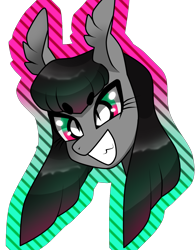 Size: 1303x1660 | Tagged: safe, artist:kaikururu, oc, oc only, oc:cherry, bat pony, pony, bat pony oc, bust, eyelashes, female, grin, mare, simple background, smiling, solo, transparent background