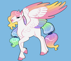 Size: 2600x2200 | Tagged: safe, artist:loryska, oc, pegasus, pony, blue background, high res, magical lesbian spawn, male, offspring, parent:rainbow dash, parent:rarity, parents:raridash, simple background, solo, stallion