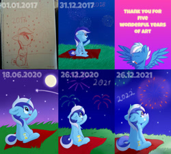 Size: 1024x921 | Tagged: safe, artist:exobass, minuette, oc, oc:exobass, pegasus, pony, unicorn, g4, 2022, female, fireworks, improvement, male, mare, new years eve, night, redraw, stallion