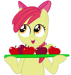Size: 704x740 | Tagged: safe, artist:furseiseki, apple bloom, earth pony, pony, g4, apple, female, filly, foal, food, simple background, solo, transparent background, tray