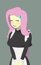 Size: 1304x2048 | Tagged: safe, artist:ratchet321, fluttershy, equestria girls, g4, clothes, eyes closed, fluttermaid, maid, open mouth, open smile, smiling