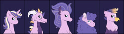 Size: 4025x1111 | Tagged: safe, artist:queenderpyturtle, oc, oc:jewelia, dragon, griffon, pony, seapony (g4), sheep, unicorn, interspecies offspring, offspring, parent:rarity, parent:steven magnet, solo, species swap