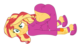 Size: 2527x1431 | Tagged: safe, artist:gmaplay, sunset shimmer, equestria girls, g4, ass, ass up, bunset shimmer, butt, clothes, face down ass up, pajamas, simple background, solo, transparent background