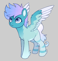 Size: 1900x2000 | Tagged: safe, artist:luminousdazzle, oc, oc only, oc:arcticbreeze, pegasus, pony, chest fluff, colored, female, flat colors, full body, gray background, hoof fluff, hooves, looking up, mare, pegasus oc, simple background, solo, spread wings, standing, three quarter view, wings