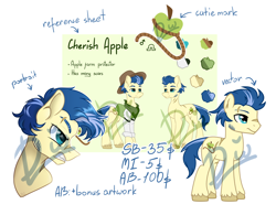 Size: 1778x1386 | Tagged: safe, artist:lambydwight, oc, oc only, oc:cherish apple, earth pony, pony, adoptable, character name, cutie mark, reference sheet