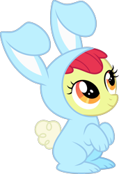 Size: 1786x2617 | Tagged: safe, artist:sollace, derpibooru exclusive, apple bloom, earth pony, pony, family appreciation day, g4, season 2, .svg available, adorabloom, animal costume, applebetes, bunny bloom, bunny costume, clothes, costume, cute, female, filly, foal, full body, high res, orange eyes, show accurate, simple background, sitting, smiling, solo, svg, transparent background, vector