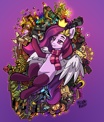 Size: 1700x2000 | Tagged: safe, artist:freak-side, pipp petals, pegasus, pony, g5, my little pony: a new generation, cellphone, clothes, female, mare, phone, scarf, smartphone, smiling, socks, solo, stockings, thigh highs