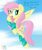 Size: 1332x1589 | Tagged: safe, artist:notadeliciouspotato, derpibooru exclusive, fluttershy, pegasus, pony, g4, arm warmers, clothes, cloud, dialogue, female, flying, implied rarity, leg warmers, mare, open mouth, signature, smiling, solo, spread wings, talking to viewer, wings