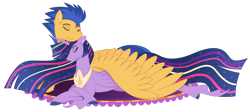 Size: 800x357 | Tagged: safe, artist:traveleraoi, flash sentry, twilight sparkle, alicorn, pegasus, pony, g4, the last problem, cuddling, cute, duo, ethereal mane, ethereal tail, eyes closed, female, hooves, jewelry, large wings, male, mare, older, older twilight, older twilight sparkle (alicorn), peytral, princess twilight 2.0, rainbow power, regalia, ship:flashlight, shipping, simple background, size difference, sleeping, sparkles, stallion, starry mane, starry tail, straight, tail, transparent background, twilight sparkle (alicorn), unshorn fetlocks, watermark, wings