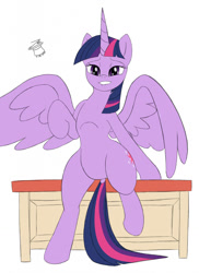 Size: 931x1280 | Tagged: safe, artist:zakuinatophat, twilight sparkle, alicorn, pony, g4, adorasexy, bedroom eyes, bipedal, bipedal leaning, concave belly, cute, desk, dock, featureless crotch, female, leaning, lip bite, looking at you, mare, no more ponies at source, ribcage, sexy, signature, simple background, sitting, slender, solo, spread wings, tail, thin, twiabetes, twilight sparkle (alicorn), white background, wings