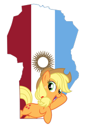 Size: 2383x3450 | Tagged: safe, artist:jojodidu, artist:third uncle, edit, applejack, earth pony, pony, g4, argentina, córdoba, female, flag, hat, high res, mare, province, simple background, smiling, solo, sun, transparent background