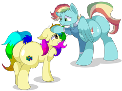 Size: 8400x6300 | Tagged: safe, artist:rainbowtashie, oc, oc:creamy clouds, oc:rainbow tashie, earth pony, pegasus, pony, butt, clothes, commissioner:bigonionbean, cutie mark, dummy thicc, extra thicc, female, flank, fusion, fusion:bow hothoof, fusion:gentle breeze, male, mare, plot, simple background, stallion, sweater, the ass was fat, transparent background, writer:bigonionbean