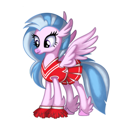 Size: 5000x4909 | Tagged: safe, artist:duskie-06, silverstream, hippogriff, g4, cheerleader, cheerleader outfit, cheerleader silverstream, clothes, cute, female, pom pom, simple background, skirt, solo, spread wings, transparent background, wings
