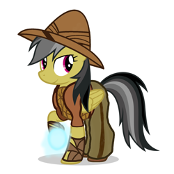 Size: 1378x1378 | Tagged: safe, artist:sunmint234, daring do, pegasus, pony, g4, black, blue, clothes, disney, disney princess, dress, gem, hat, outfit, pink eyes, raya and the last dragon, raya benja, shirt, simple background, solo, spoilers for another series, tail, white background, wings