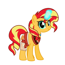 Size: 1378x1378 | Tagged: safe, artist:sunmint234, sunset shimmer, pony, unicorn, g4, clothes, costume, crossover, disney, disney princess, eye, eyes, gem, glowing, glowing horn, horn, jewelry, looking at you, magic, magic aura, moana, moana waialiki, necklace, princess, simple background, solo, spoilers for another series, standing, white background