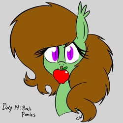 Size: 1000x1000 | Tagged: safe, artist:chelseawest, oc, oc:painted petal, bat pony, apple, bat ponified, food, petalverse, ponytober, race swap