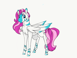 Size: 2732x2048 | Tagged: safe, artist:ask-y, oc, oc only, hybrid, pegasus, pony, zebra, zebrasus, zony, chest fluff, crack ship offspring, high res, male, offspring, parent:zecora, parent:zephyr breeze, pegasus oc, simple background, solo, stallion, traditional art, white background, wings