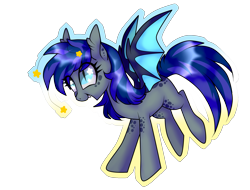 Size: 2057x1565 | Tagged: safe, artist:kaikururu, oc, oc only, bat pony, pony, bat pony oc, bat wings, ethereal mane, eyelashes, female, mare, open mouth, simple background, smiling, solo, starry mane, transparent background, wings