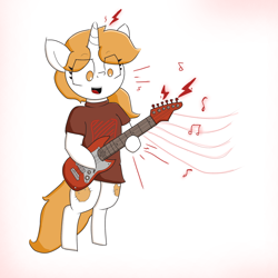 Size: 2244x2244 | Tagged: safe, artist:cherro, oc, oc only, oc:kitty kit, pony, unicorn, bipedal, clothes, electric guitar, female, guitar, high res, musical instrument, shirt, solo