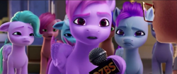 Size: 1297x544 | Tagged: safe, screencap, pegasus, pony, g5, my little pony: a new generation, spoiler:my little pony: a new generation, comet tail (g5), female, male, mare, microphone, stallion, unnamed character, unnamed pony