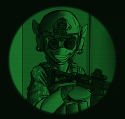 Size: 1920x1824 | Tagged: safe, artist:buckweiser, derpibooru exclusive, oc, oc only, garand thumb, goggles, grin, gun, night vision goggles, rifle, smiling, solo, weapon